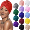 femmes stretch turban tête bonnet couverture torsadé plissé bandeau couleurs assorties cheveux couverture beanie chapeaux pour les femmes