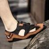 sandales de sport en cuir véritable pour hommes, antidérapantes, respirantes, légères, plates, de massage, nouvelle collection printemps été