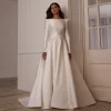 robe de mariée arabe moderne pour femmes, personnalisée, col bateau, manches longues, traîne de balayage, dos ouvert, ligne a, robe de mariée