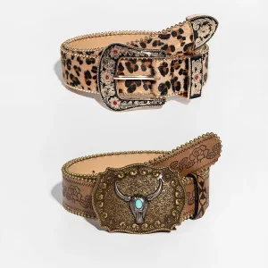 Boucle de pierres précieuses sculptées Vintage 1 pièce, ceinture de taille à bord de perles en relief Floral léopard pour dames, usage quotidien