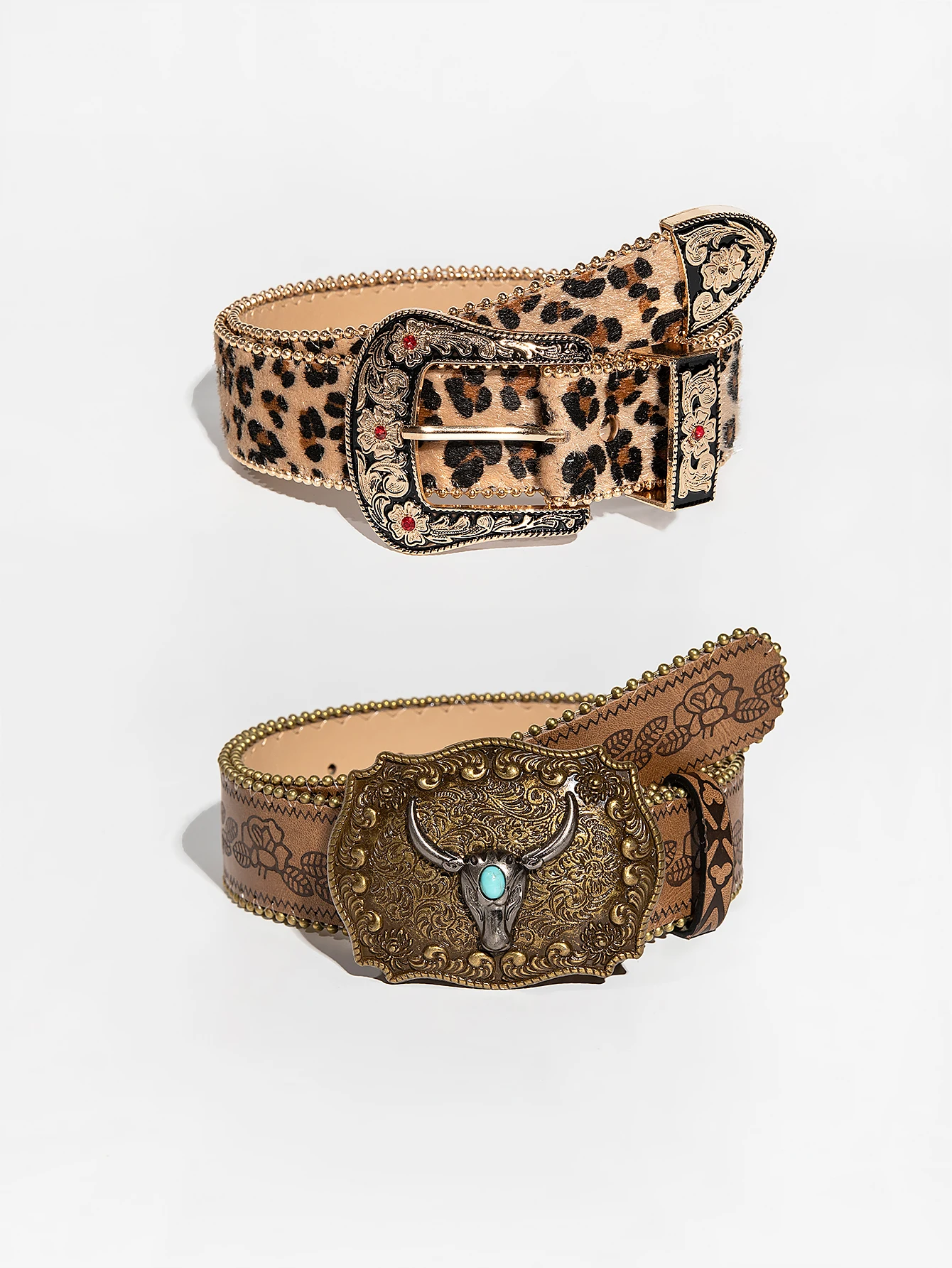 Boucle de pierres précieuses sculptées Vintage 1 pièce, ceinture de taille à bord de perles en relief Floral léopard pour dames, usage quotidien