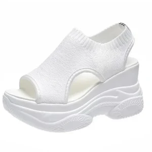 Sandales pour femmes 2025 été talon compensé tissu élastique couverture pied dames sandales à semelles épaisses mode bagatelle élévation chaussure décontractée