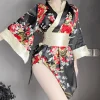 kimono japonais pour femmes, robe de bain, vêtements de nuit, col en v, imprimé floral, nœud, taille façonnant, mini robe ample, manches longues, robe de nuit