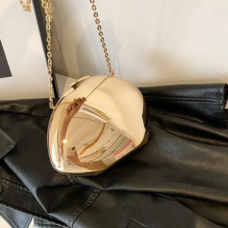 Pochette de styliste en forme de coquille acrylique pour femmes, sac de soirée doré et argenté, mignon et brillant en métal, sacs à bandoulière, petit sac à main