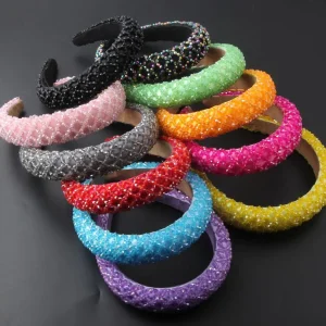 Nouveau brillant plein strass bandeau mode femme bandeau élastique rembourré bandeau brillant bandeau femmes chapeaux 884