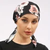 Hijab musulman pour femme, écharpe de tête pour la perte de cheveux, chapeau de chimio, turban à fleurs noires, bandana rond pré-noué, vêtements de sauna