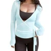 veurs en v ve enveloppe à manches longues à manches longues crop top breasping coquettes blouses 69hd