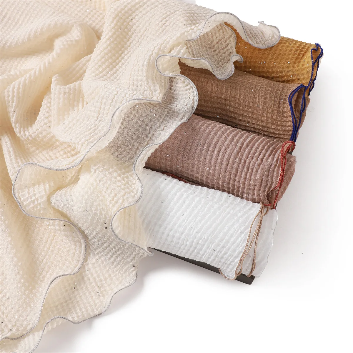 nouveau hijab plissé mori froissé plaid paillettes écharpe châle vague bord châle musulman foulard enveloppement châles turban islamique pour les femmes