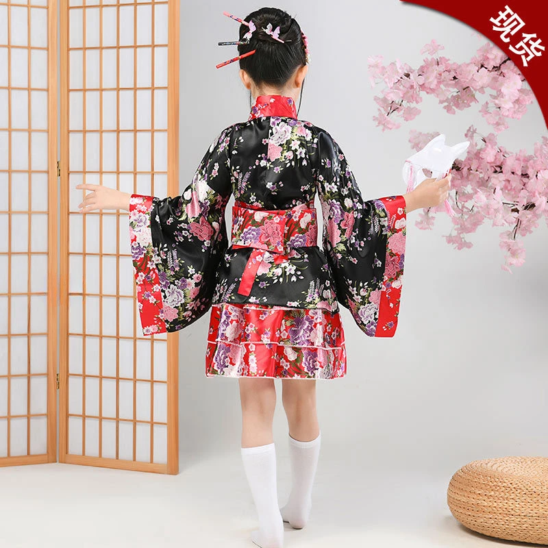 Enfant japonais Kimono Yukata filles japon peignoir robe Obi Vintage Haori Halloween lolita jupe Cosplay Costume maison vêtements de nuit