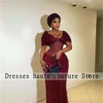 Aso ebi-Robe de Soirée Perlée Bordeaux, Tenue de Réception de Mariage Africain, Bal Formel, Tout Personnalisé, 2025