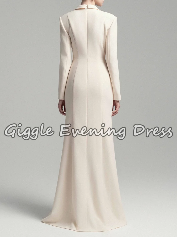 robe de soirée élégante en crêpe à manches longues pour femmes, drapée à revers perlé, robe maxi formelle, dubaï abaya, robe d'invitées de mariage personnalisée