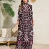 Miyake mode Style ethnique impression femmes robe plissée élastique ample à manches longues col montant Abaya arabie saoudite robes Miyake mode Style ethnique impression femmes robe plissée élastique ample à manches longues col montant Abaya arabie saoudite robes