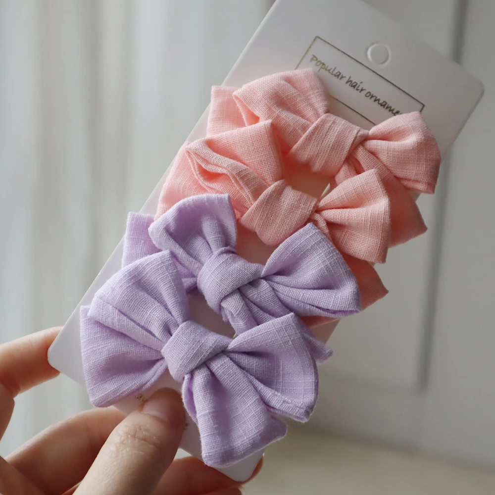 ensemble de pinces à cheveux en coton pour bébés filles, épingles de sûreté, épingles à cheveux barcord, accessoires de cheveux princesse mignons pour enfants, vêtements de sauna, nœuds 2,5 pouces, 4 pièces