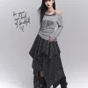 reddachic acubi mode plaid jupe asymétrique alt goth taille élastique point bord brut longue jupe fluide grande taille femmes bas