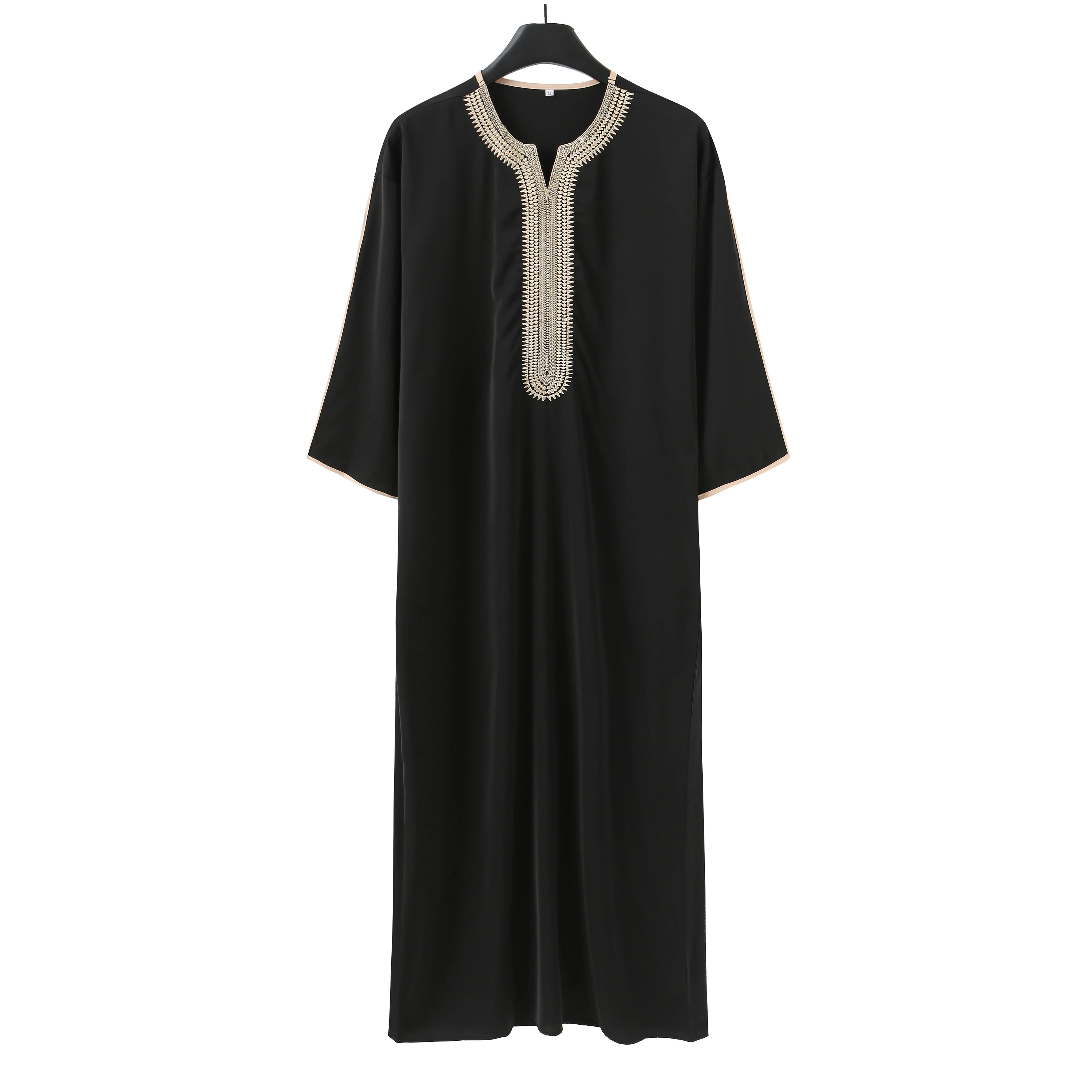 Été 2025 caftan musulman hommes à manches courtes brodé ample Robe décontractée respirant islamique Abaya pour hommes