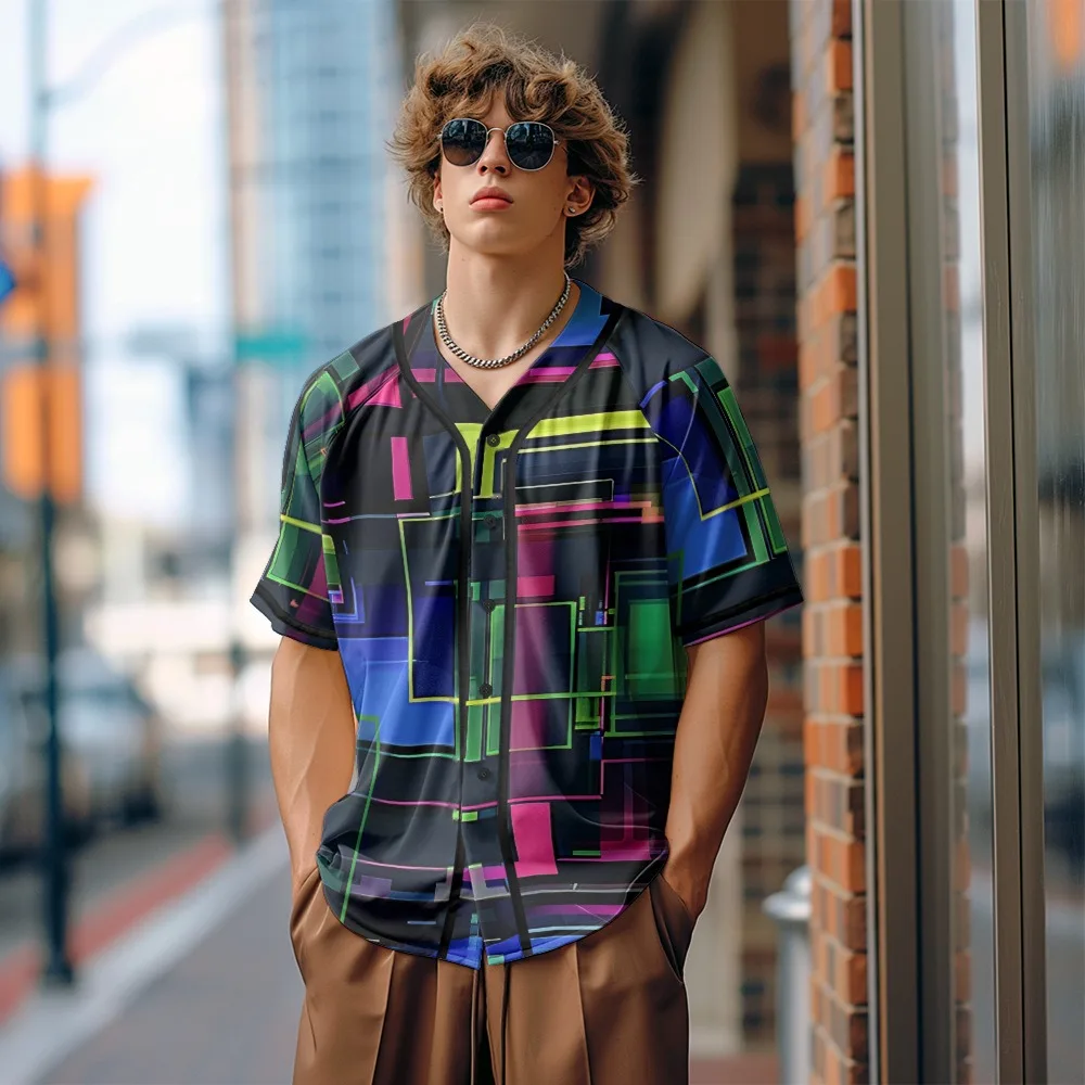 Maillot de Baseball pour hommes, imprimé géométrique, graphique léger, Streetwear, respirant, couleurs tendance, tenues unisexes minimalistes d'été