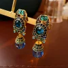 Boucles d&rsquo;oreilles à Clip en cristal bleu pour femmes, strass, Vintage, mode, personnalité, breloques scintillantes, bijoux de luxe, nouveau