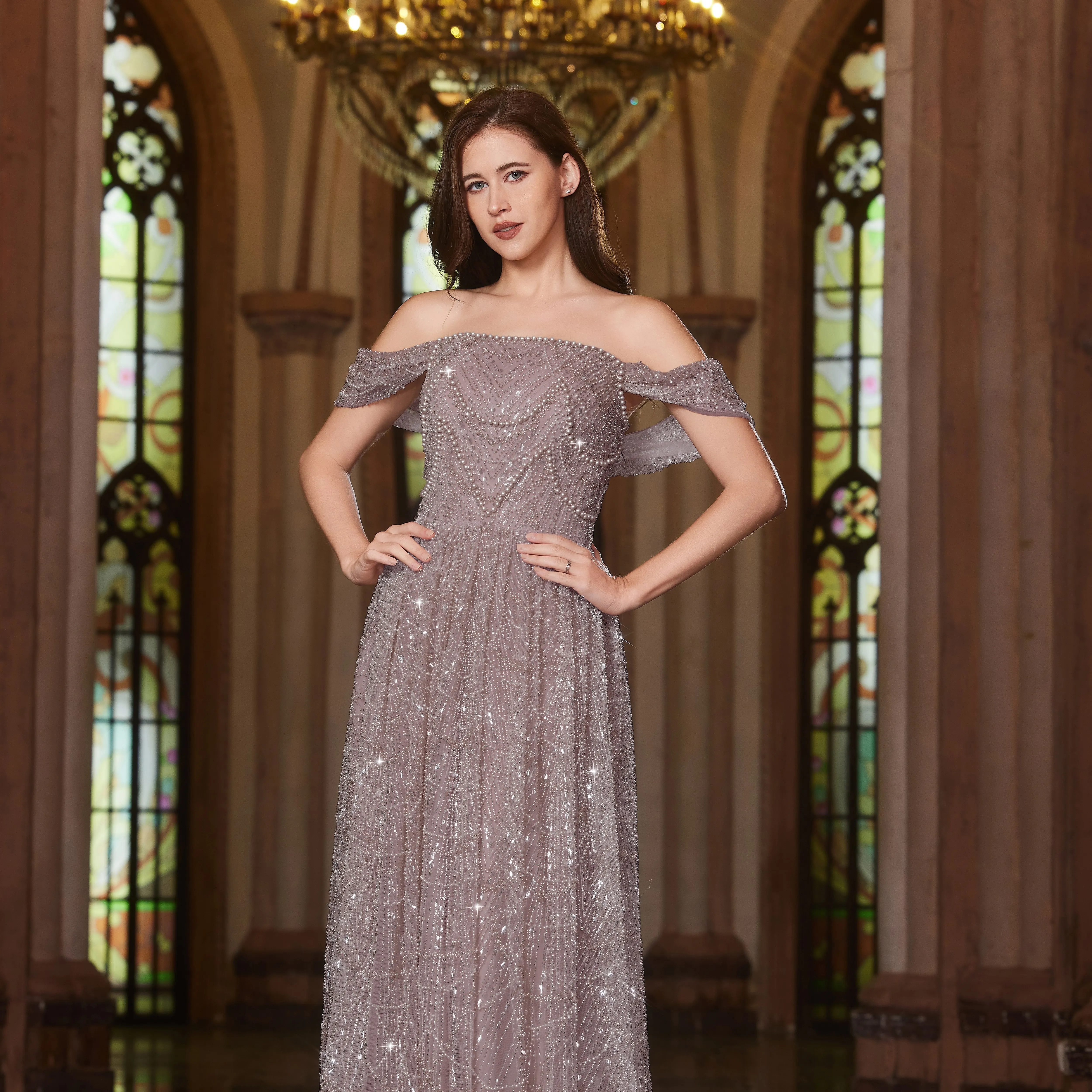 Alice CollectionPro – robe de soirée de luxe arabe, couleur chair, perles, pour mariage de dubaï, épaules dénudées, robes de soirée formelles personnalisées