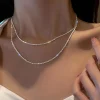 Collier scintillant couleur argent pour femmes, chaîne de clavicule tendance, ras du cou pour filles, accessoires bijoux de fête de mariage coréen