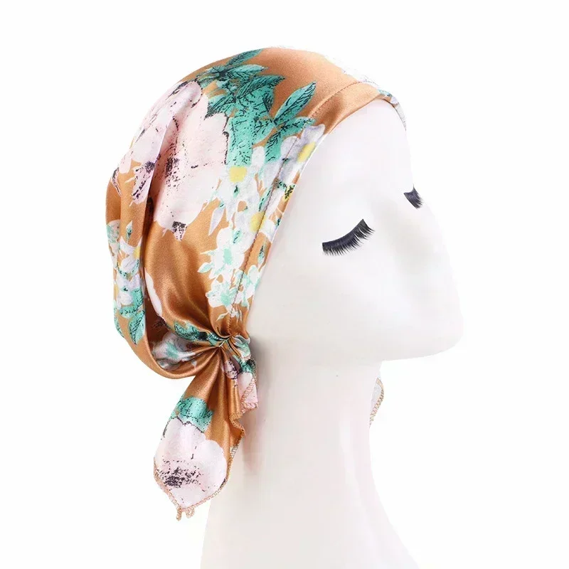 satin musulman femmes imprimé pré attaché foulard élastique femme turban cancer chimio chapeau perte de cheveux sommeil casquettes couverture bandeau bandana