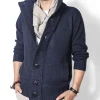 cardigan à manches sulfen cachemire pour homme, veste ouverte, couleur abricot avec poches, style streetwear décontracté