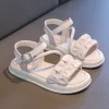 sandales plissées simples pour enfants, sandales d'été beige argent pour filles, sandales décontractées d'école, polyvalentes, mode gladiateur, sandales de plage pour enfants