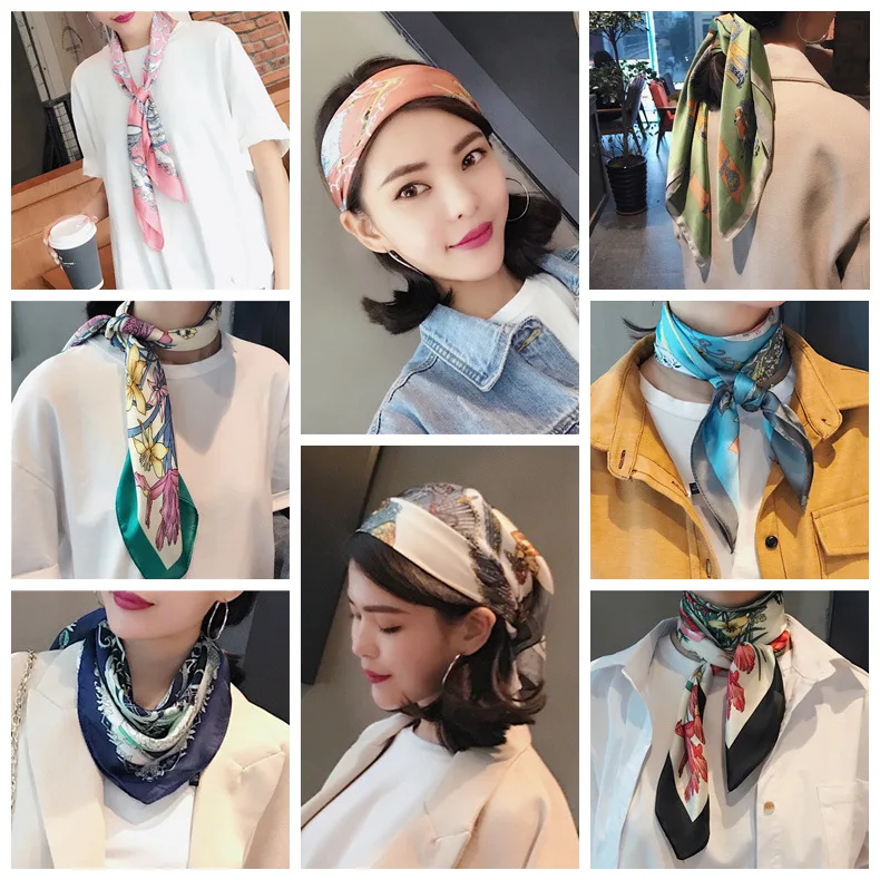foulard carré en satin de soie imprimé de luxe pour femmes, châle hijab, ruban pour cheveux, bandeau enveloppant à la mode, bandana, nouveauté 2025