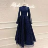 robe de soirée de mariage trapèze arabe de dubaï pour femmes musulmanes, col haut, manches longues, paillettes, robe de bal formelle, personnalisée, 2025