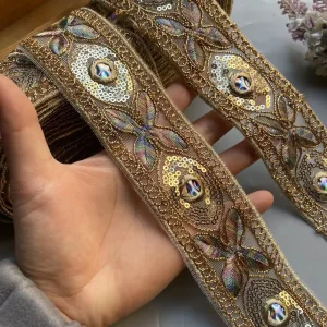 Tissu en dentelle à paillettes, 1 Yards, 5cm, broderie de fleurs, couture de paillettes pour sacs, chaussures, artisanat, tissus pour vêtements, Voile suisse