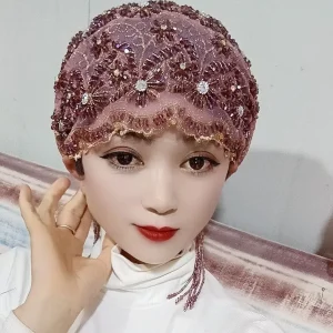 Chapeau à pampilles en tissu maille pour femmes, Hijabs de luxe, avec fil de diamant, chapeaux brodés, magnifique danse pour fête, fille de dubaï