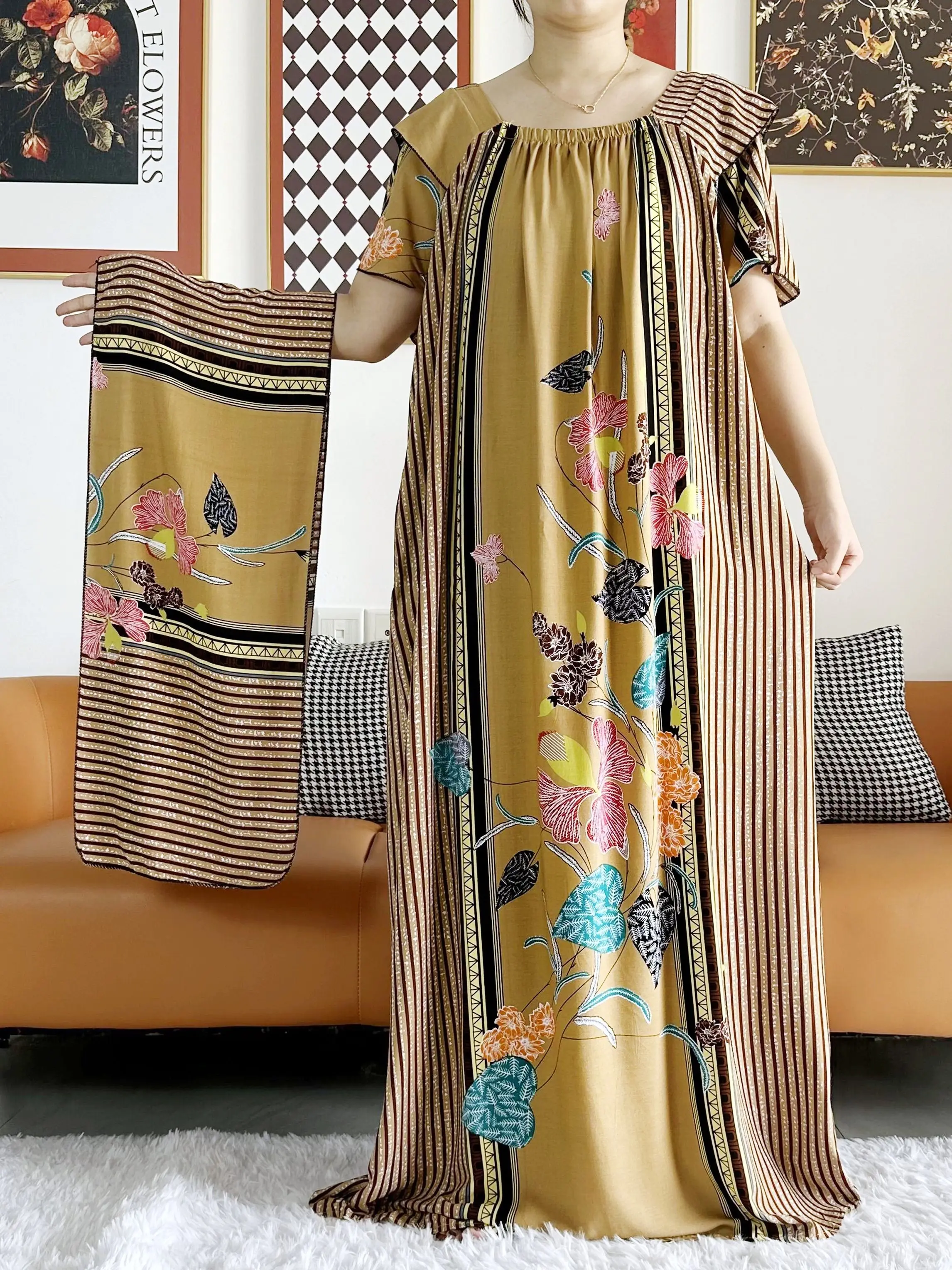 Abaya – robe d'été à manches courtes, col bateau, ample, florale, Boubou, Maxi, vêtements pour femmes africaines, nouvelle collection 2023
