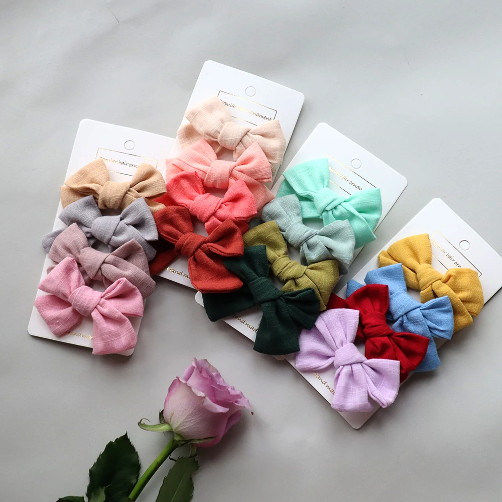 ensemble de pinces à cheveux en coton pour bébés filles, épingles de sûreté, épingles à cheveux barcord, accessoires de cheveux princesse mignons pour enfants, vêtements de sauna, nœuds 2,5 pouces, 4 pièces