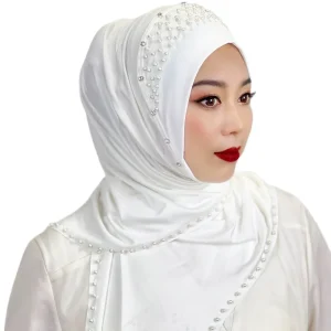 Châle enveloppement cou perlé musulman Hijab couverture complète élastique turc tête enveloppement écharpe doux voile Turban casquette filles
