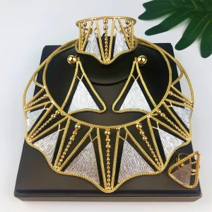 Ensemble de bijoux plaqués or 18 carats pour femme, collier brillant, boucles d&rsquo;oreilles créoles, bracelet et bague, design classique, mode italienne, 4 pièces