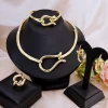 ensembles de bijoux à la mode pour femmes, couleur or, collier ras du cou, boucles d'oreilles, bracelets, bague, ensemble de mariage, accessoires de fête