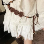 Rétro bohème Floral taille corde Rose jean décor robe taille chaîne jupe accessoires Style ethnique perle taille ceinture pour les femmes