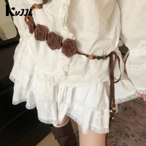 Rétro bohème Floral taille corde Rose jean décor robe taille chaîne jupe accessoires Style ethnique perle taille ceinture pour les femmes