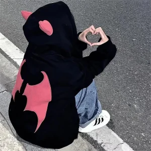 Sweat à capuche diable pour femmes et hommes, Style foncé, Vintage, Harajuku, fermeture éclair, Hip Hop, Streetwear, Y2k, esthétique, Cardigan Grunge Sweat à capuche diable pour femmes et hommes, Style foncé, Vintage, Harajuku, fermeture éclair, Hip Hop, Streetwear, Y2k, esthétique, Cardigan Grunge