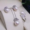 Ensemble de bijoux en argent regardé 925 pour femme, collier et boucles d&rsquo;oreilles en perles véritables, perle blanche d&rsquo;eau douce naturelle, cadeau