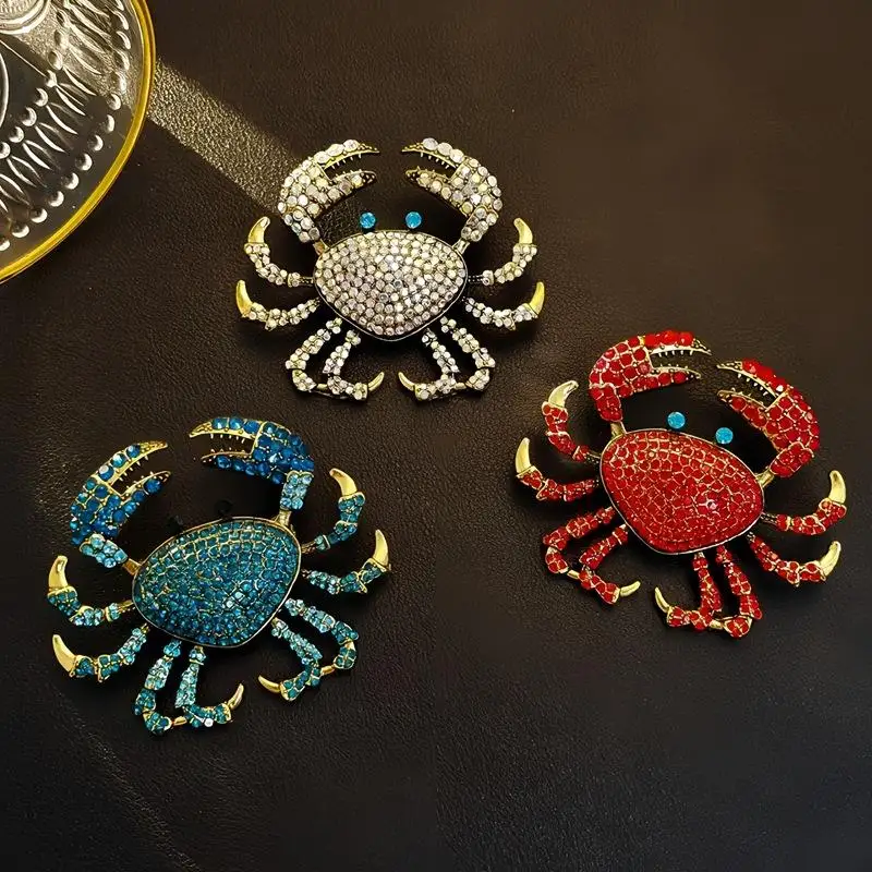 broche crabe en strass personnalisée, animal créatif, pour costume pour femme, manteau, vacances, banquet, vêtements, accessoires, cadeaux