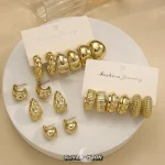 Ensemble de bijoux élégants pour femmes, bague et boucles d&rsquo;oreilles multi-formes géométriques texturées |   Conception unique