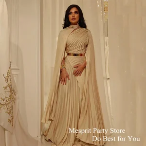 Robe de soirée arabe avec cape plissée, robes de soirée A-ligne pour les occasions formelles, taille personnalisée, longue robe de Rharabe