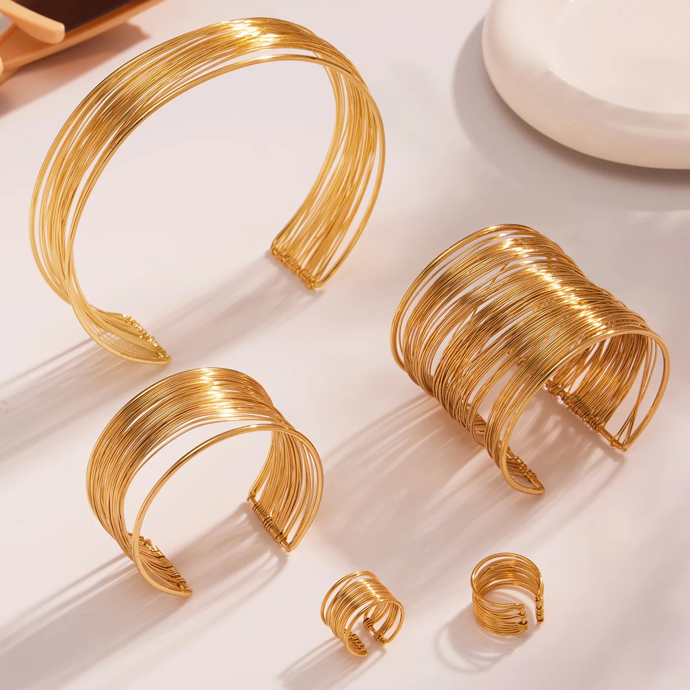 Amaiyllis minimaliste fait à la main enveloppant brossé collier Bracelet anneau exagéré en acier inoxydable ensemble de bijoux pour les femmes
