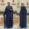 Abaya-Ensemble musulman modeste en satin pour femmes, robes africaines pour femmes, robe éducative, caftan marocain, Ramadan, 2 pièces