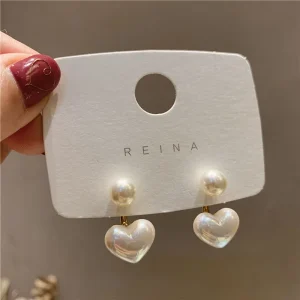 Boucles d&rsquo;Oreilles Rondes en Perles pour Femme, Bijoux Élégants en Forme de Cœur, pour ixde Mariage, Cadeaux de la Saint-Valentin
