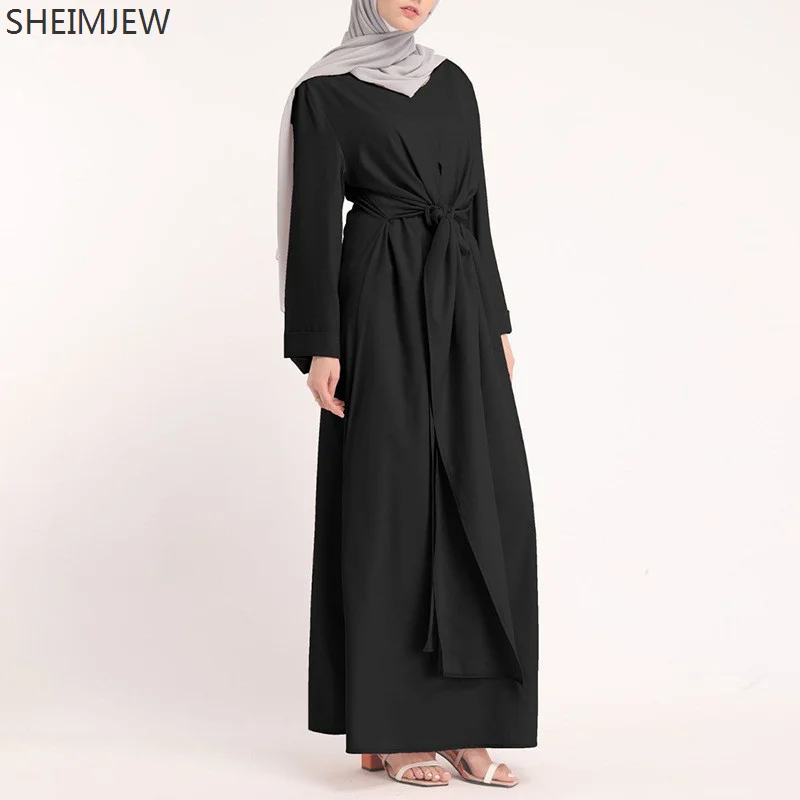 abaya robe longue de style musulman pour femmes, vêtement rétro, couleur unie, à lacets, taille haute, pleine longueur, pour service de culte, nouvelle collection printemps été