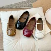 ballerines rondes en cuir verni pour bébé fille, chaussures de ballerine classiques avec nministériels d papillon et bande artificiel astique, robe douce pour enfant en bas Âge