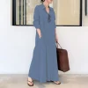 abayas robe longue en coton et lin pour femme musulmane, chemise décontractée simple, revers de document solide, manches longues, poche, 2025