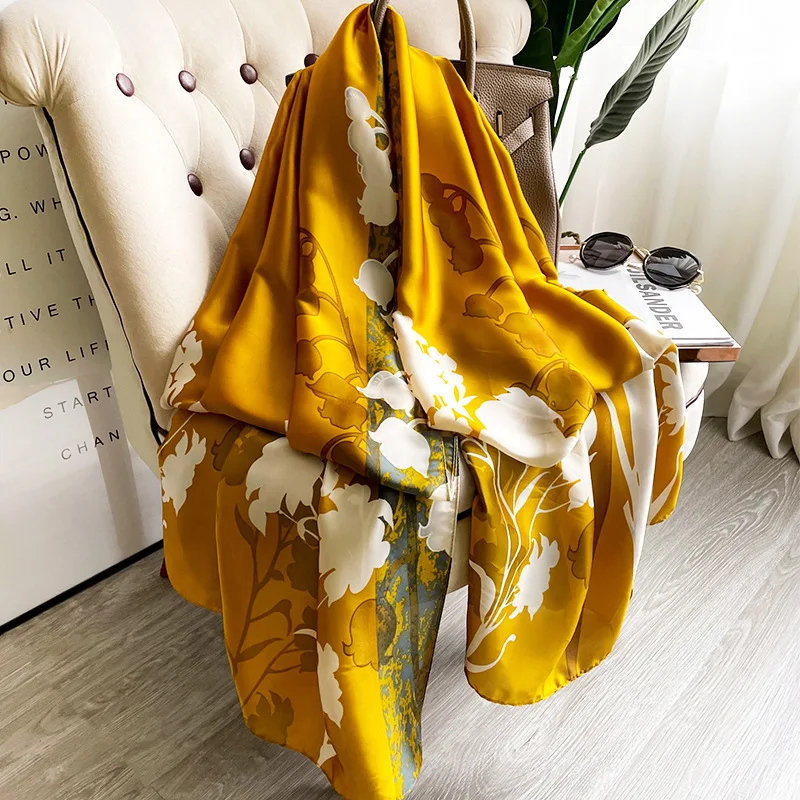 Châle en Satin de soie multicolore pour femmes, enveloppe Hijab, écharpe Pashmina, Turban islamique, Tippet, nouveau Style, étoles, châles, 2024
