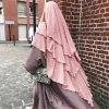 Hijab en mousseline de soie à trois couches, prière Khimar, couleur unie, châle arabe TüRkiye, foulard 136x120cm